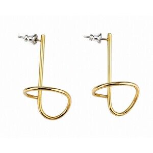Gold Tone Abstract Loop Drop Earrings Modern Minimalist Geometric Statement